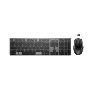 HP 725 - Tastatur- og mussett - multi-enhet, oppladbar, drevet av SuperC full size - trådløs - Bluetooth, 2.4 GHz - Pan Nordic - kveldningssvart - Smart Buy